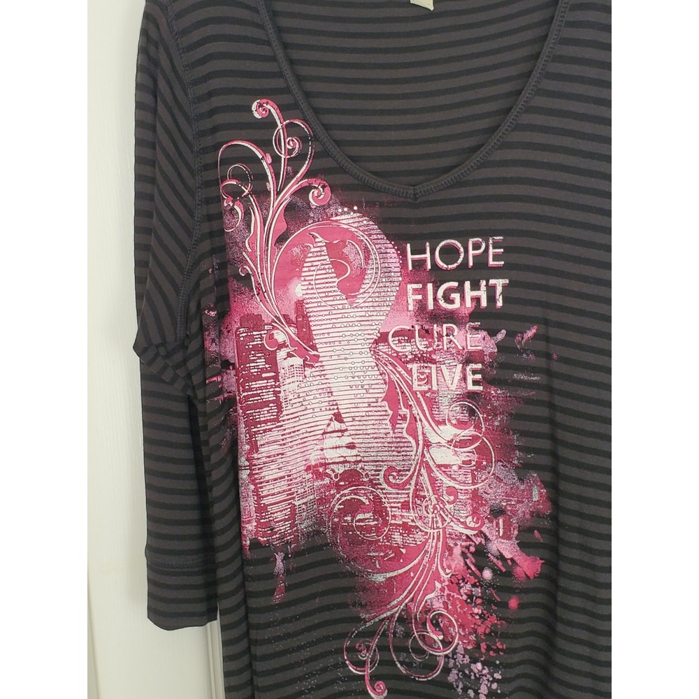 Live and Let Live Tunic Top Gray Pink Breast Cancer Awareness Graphic 2X